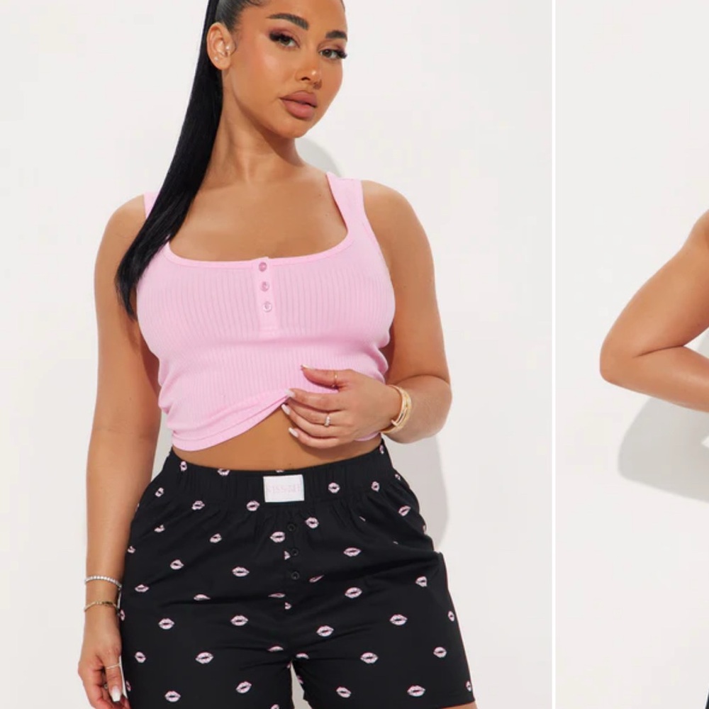 Fashion Nova Pink and Black Pajama Set